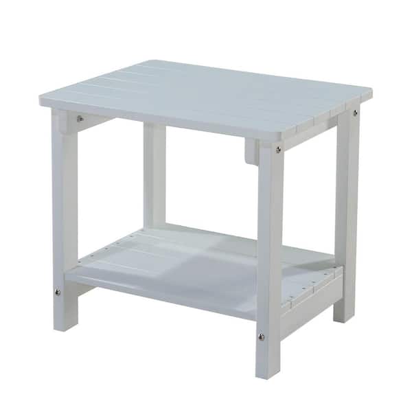 Mondawe Thor White Rectangle HDPE Plastic End Table 18.11 in. H Patio Outdoor Side Table for Backyard Garden
