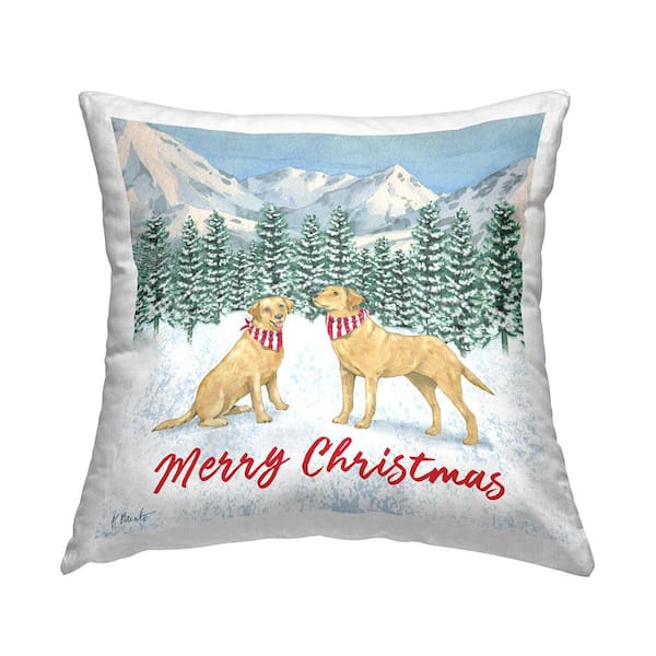 Stupell Industries Winter Pups Merry Christmas Multi-Color Print Polyester 18in. X 18in. Throw Pillow