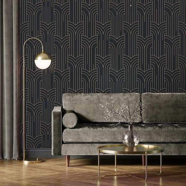Arch Deco Black and Silver Wallpaper Sample