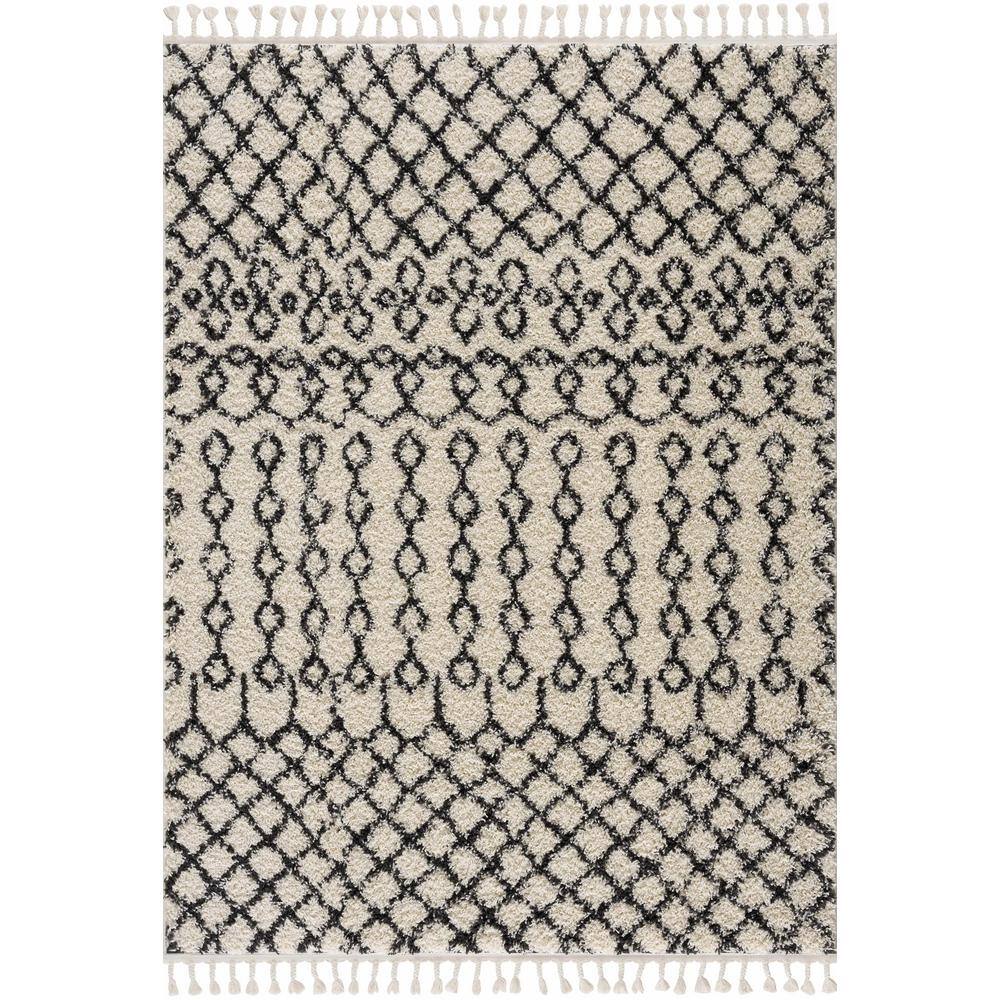 Charcoal and Beige Synthetic Shag Runner Rug 2'7" x 7'3"