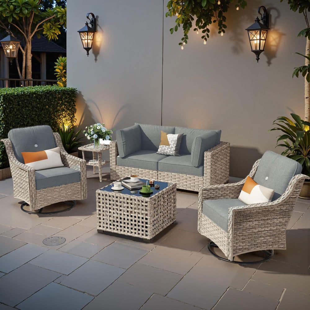 Coralia 6-Piece Wicker Outdoor Furniture Set Patio Conversation Sets With Dark Gray Cushion and Lighted Coffee Table price history on PriceWatchPro