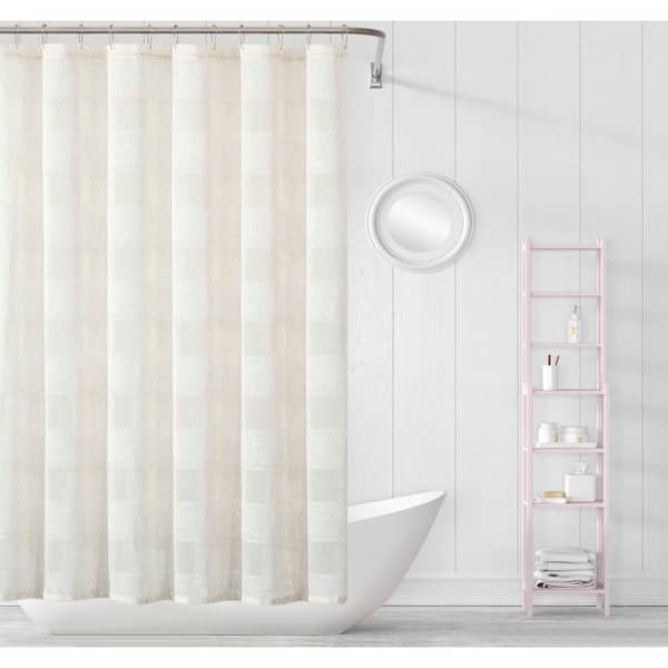 Dainty Home Megan 70 in. x 72 in. Linen Striped Shower Curtain