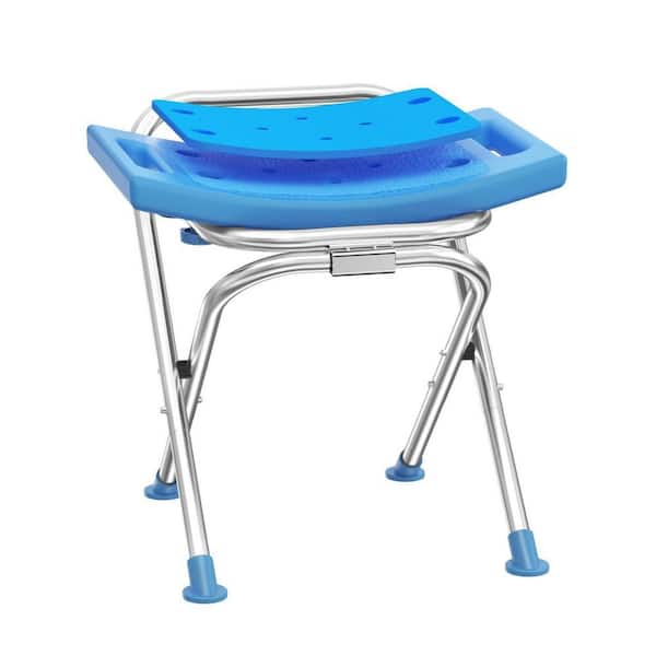 Upgraded Folding Shower Chair 17.68 in W Portable Anti-Slip Heavy Duty Stainless Steel Shower Seat White