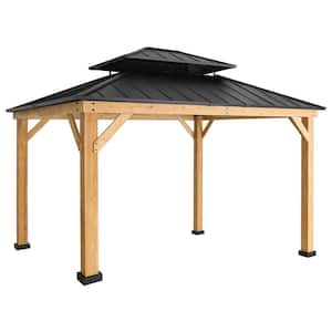 13 ft. x 11 ft. Outdoor Patio Cedar Wood Frame Hardtop Gazebo with Double Galvanized Steel Roof