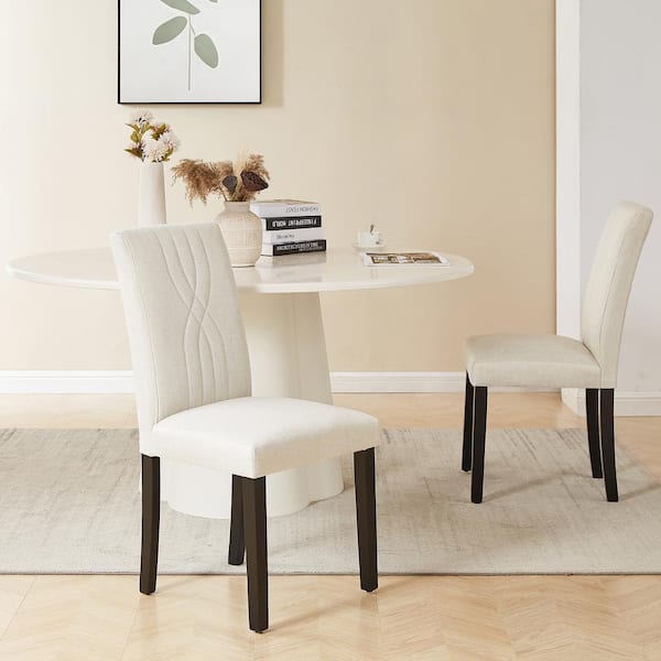 VECELO Upholstered Dining Chairs Set of 2 Beige Modern