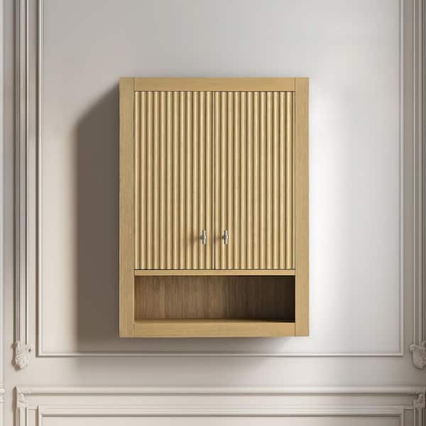 Vanity Art 24 in. W x 8 in. D x 33 in. H Bathroom Storage Wall Cabinet in Linear Natural Oak/BN