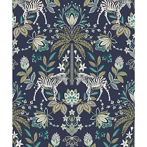 Zebra Paisley Ornamental Wallpaper Navy Paper Strippable Roll (Covers 57 sq. ft.)