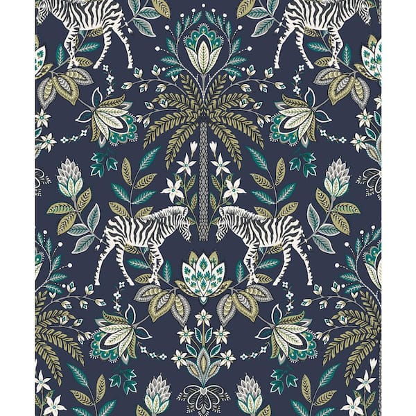 Walls Republic Zebra Paisley Ornamental Wallpaper Navy Paper Strippable Roll (Covers 57 sq. ft.)