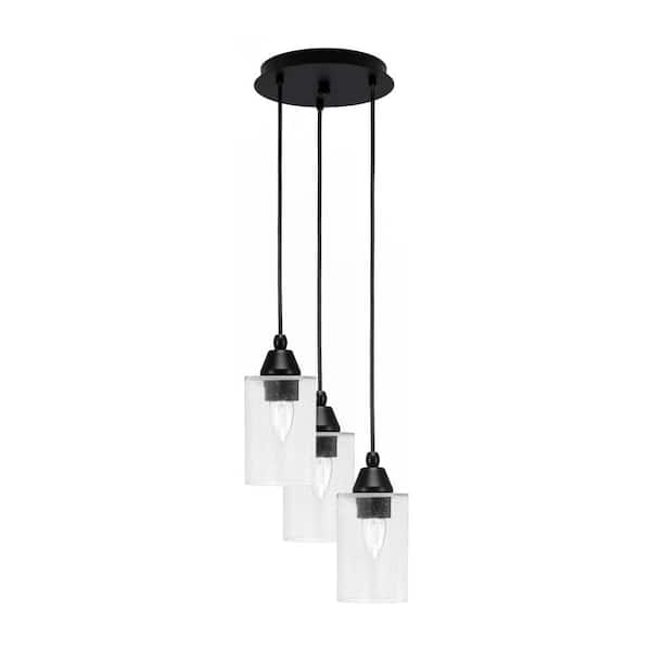 Savannah 10 in. 3-Light Matte Black Cord Pendant Light Clear