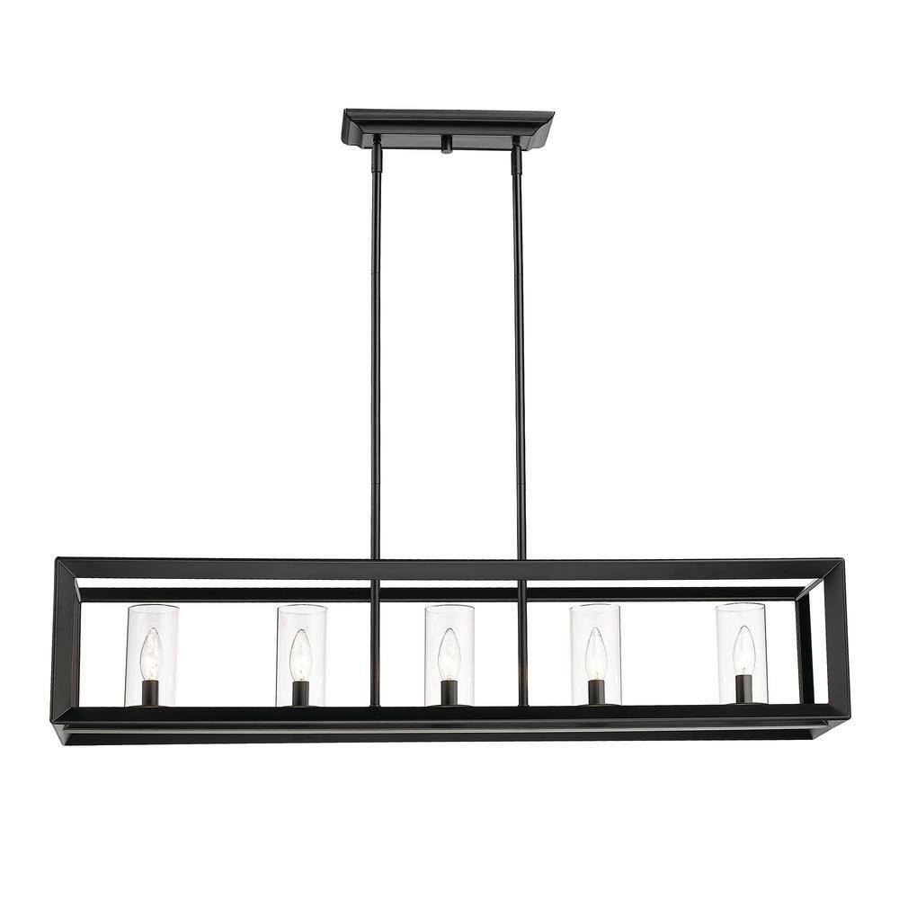 Smyth Contemporary 5-Light Linear Pendant in Matte Black with Clear Glass