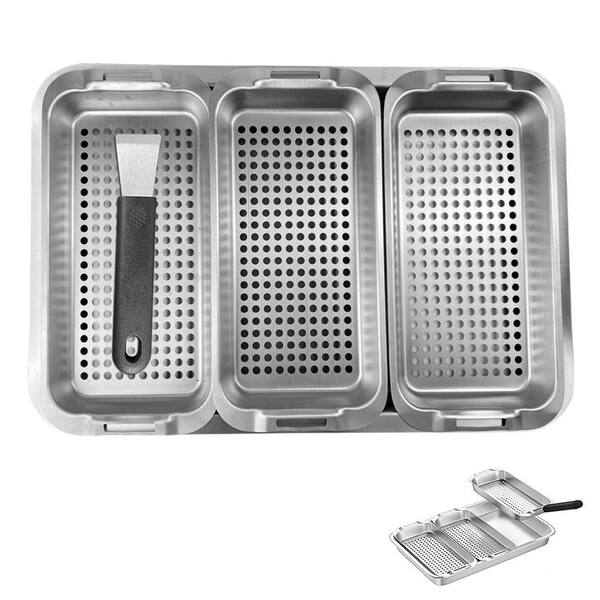 3-Piece Stainless Steel Grill Pans for Outdoor Grill, BBQ Serving Platters with Holes for Fish, Vegetable, Meat