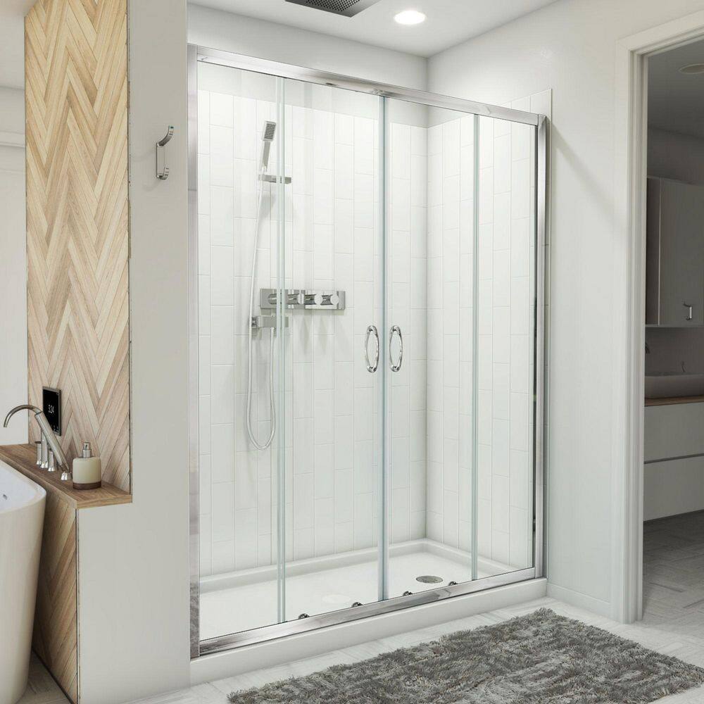 DreamLine Visions 60 in. W x 783/4 in. H x 32 in. D Sliding Shower Door Base and White Wall Kit