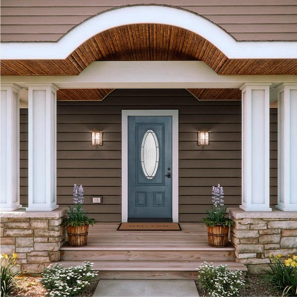 32 in. x 80 in. 3/4 Oval Lite Wendover Denim Stained Fiberglass Prehung Left-Hand Inswing Front Door