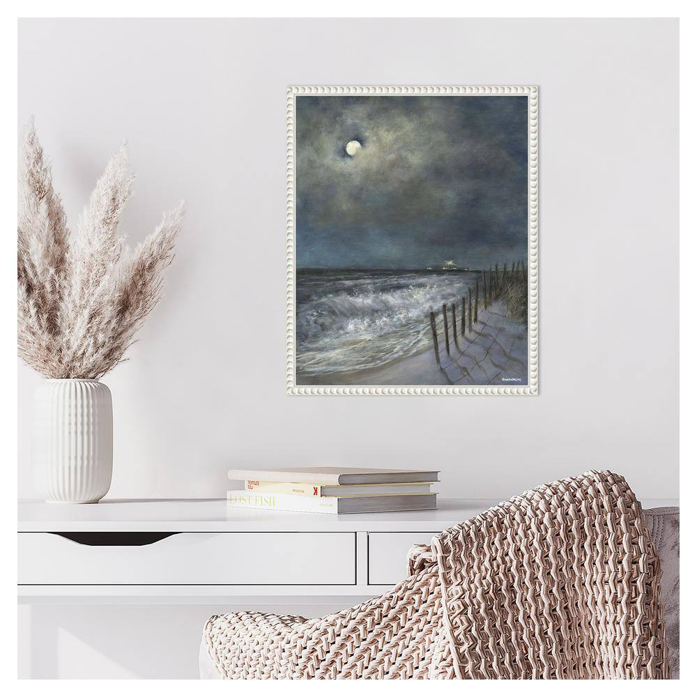 David Swanagin Coastal Nighttime Seascape Canvas Art with White Floater Frame