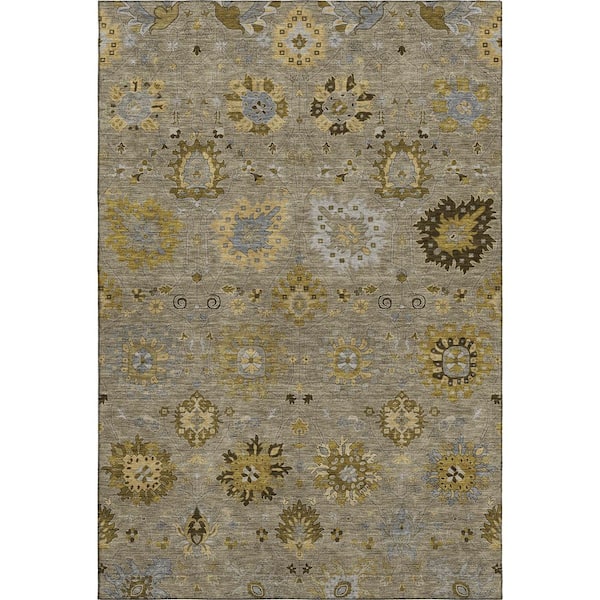 Mayfield Premium Machine Washable Abstract AMF2289 Khaki 5 ft. x 7 ft. 6 in. Area Rug