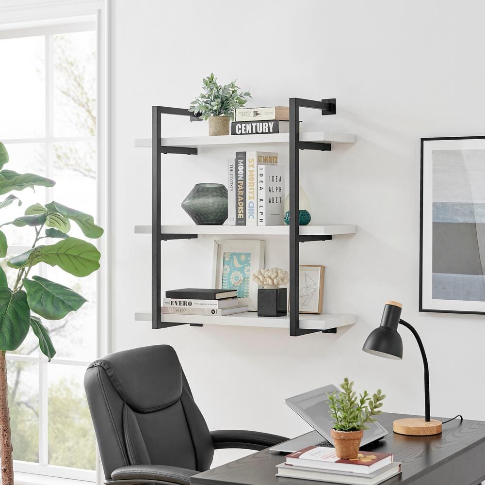 White and Black 3-Tier Industrial Wall Shelf