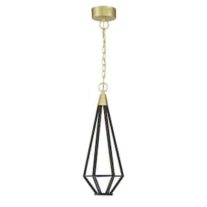 Dripping Gems 24-Watt 1-Light Soft Brass and Black Cage Integrated LED Pendant Light with Lucent Silicone Diffuser