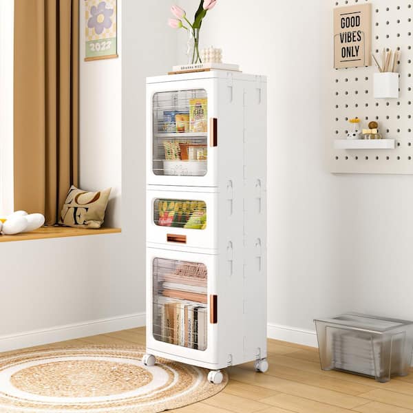 VECELO Modern Accent Storage Cabinet with Doors & Wheels, Multi