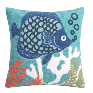 Sancti Petri Multicolored Tropical Fish, Coral Embroidered 18 in. x 18 in. Throw Pillow
