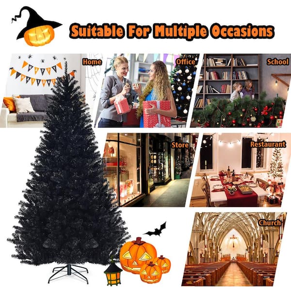 HOMCOM 7ft Artificial Christmas Tree Holiday Home Decoration Automatic Open Black Halloween Style