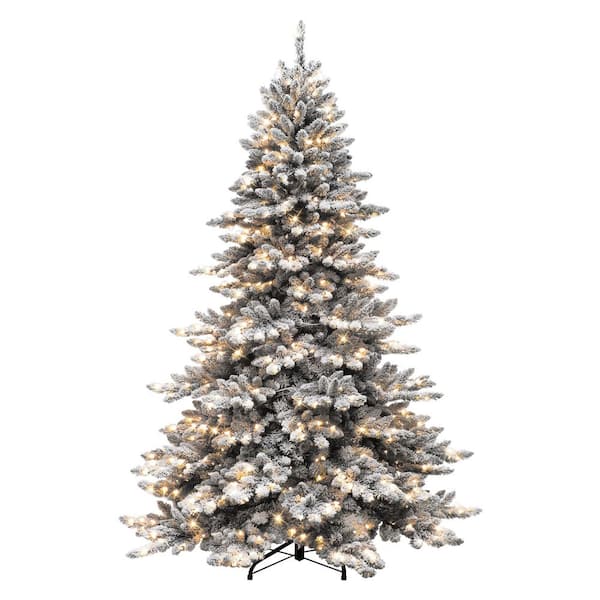 7.5 ft. Prelit Flocked Princess Spruce Artificial Christmas Tree with 700 UL Listed Clear Lights