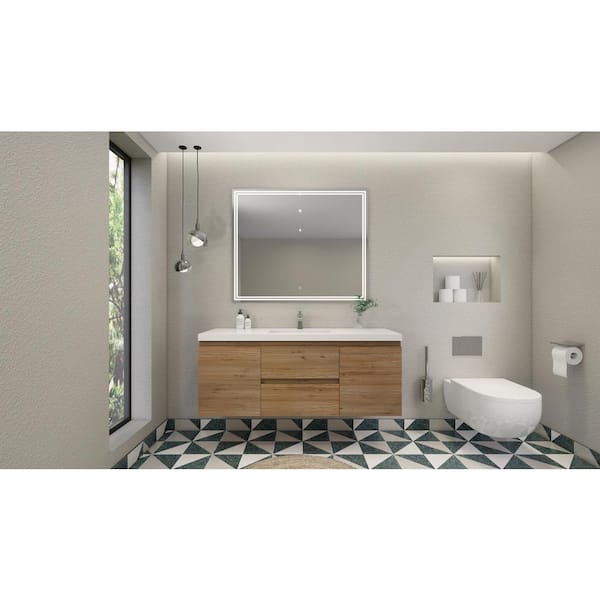 Moreno Bath Bohemia 60 in. W Bath Vanity in Natural Oak with Reinforced Acrylic Vanity Top in White with White Basin