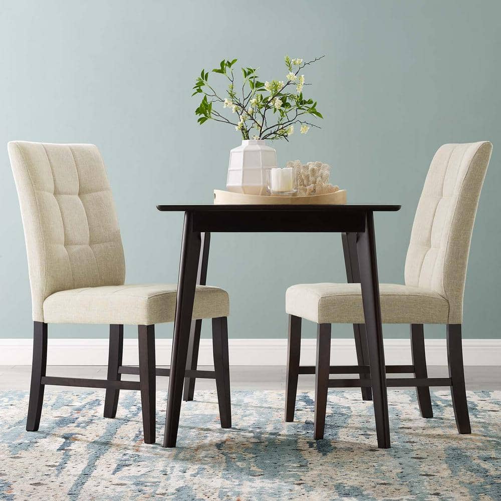 Beige Biscuit Tufted Upholstered Parsons Side Chair with Wood Legs