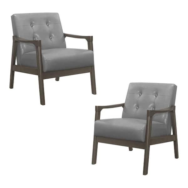 EVERGLADE HOME Kyrie Gray Faux Leather Solid Wood Accent Chair (Set of 2)