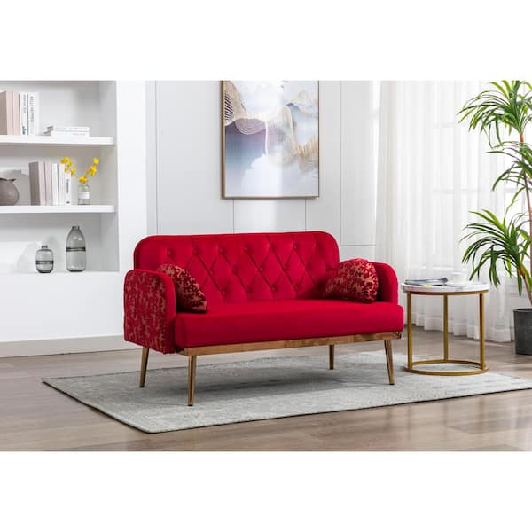 Modern 55.1 in. Red Polyester 2-Seater Loveseat Sofa Couch 