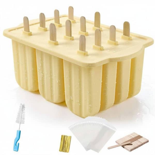 12 Pieces Silicone Popsicle Molds  BPA-free Homemade Popsicle Ice Pop Maker with 50PCS Popsicle Sticks+Cleaning Brush
