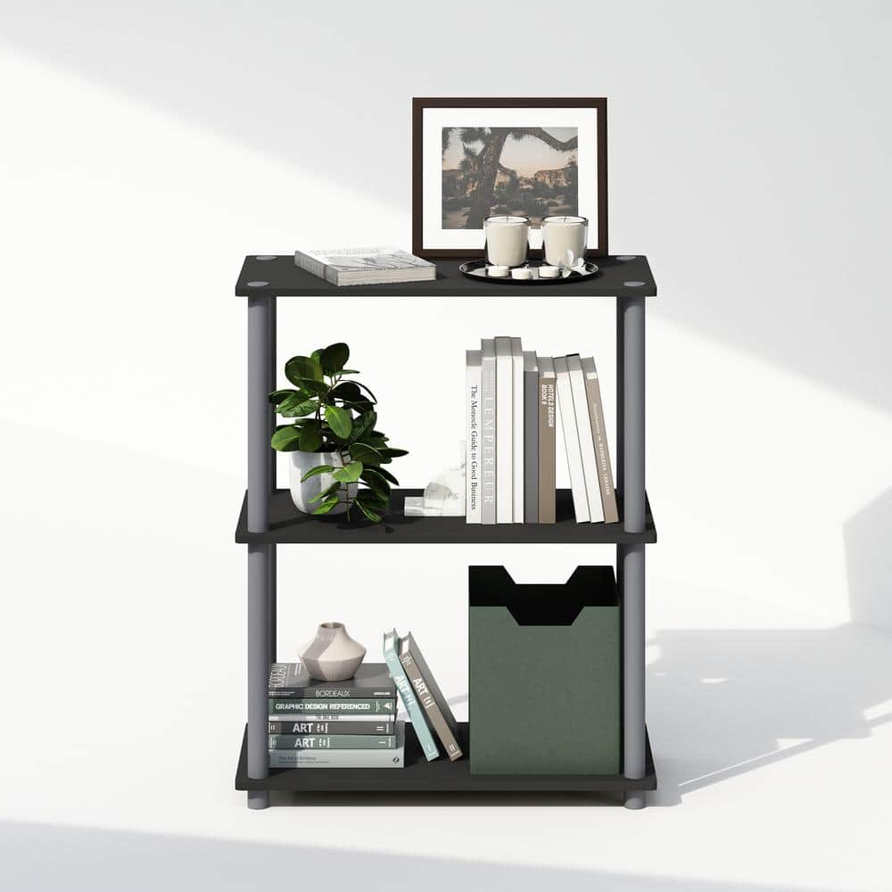 Black and Oak 3-Tier Rubberwood Display Rack