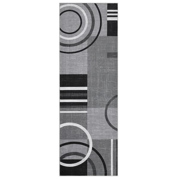 Gray 2x6ft Geometric Abstract Washable Area Rug