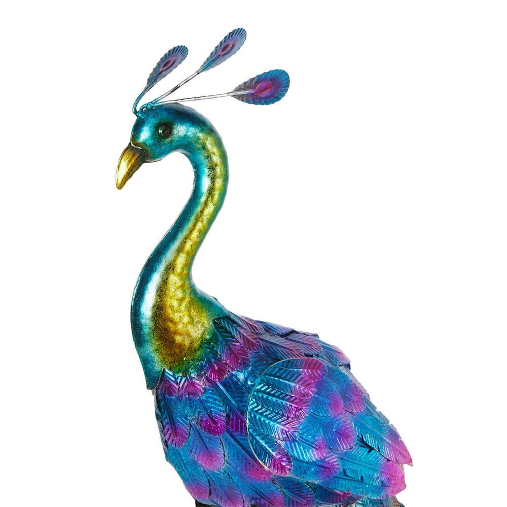 Multicolored 27" Metal Peacock Garden Statue