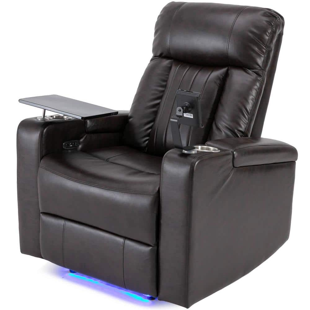 Merax Brown Faux Leather Standard (No Motion) Recliner With Swivel ...