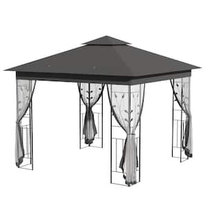 10 ft. x 10 ft. Outdoor Grey Patio Gazebo Canopy with 2-Tier Polyester Roof, Netting, Curtain Sidewalls, and Steel Frame