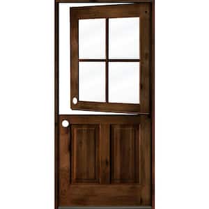 32 in. x 80 in. Knotty Alder Right-Hand/Inswing 4-Lite Clear Glass Provincial Stain Dutch Wood Prehung Front Door