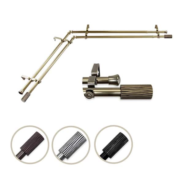 Rod Desyne 13/16" Dia Adjustable 28" to 48" Double Corner Window Curtain Rod in Antique Brass with Cedar Finials