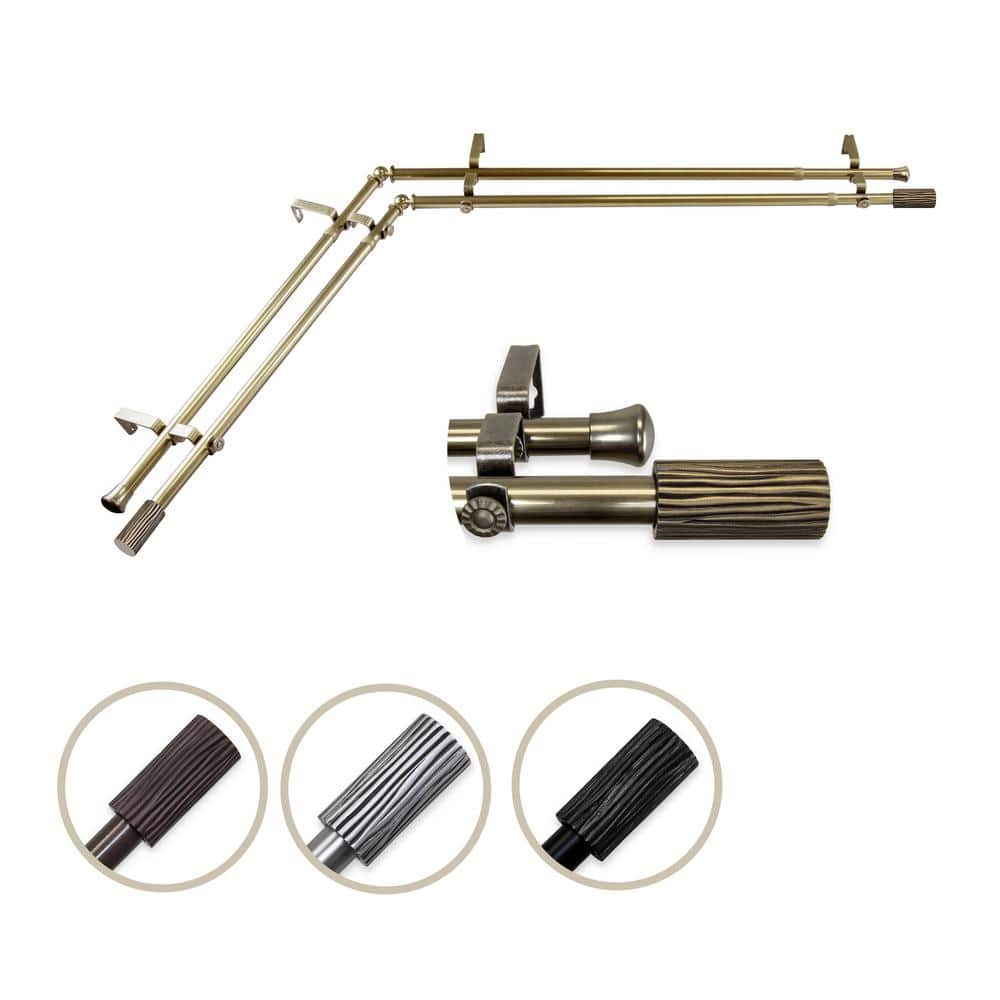 "13/16"" Dia Adjustable 48"" to 84"" Double Corner Window Curtain Rod in Antique Brass with Cedar Finials" price history on PriceWatchPro