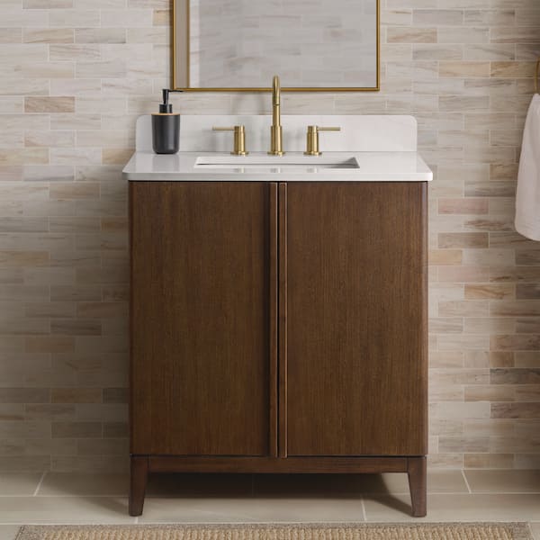 Sellan 31 in. Single Sink Dark Walnut Bath Vanity with Calacatta White Quartz Top (Assembled)
