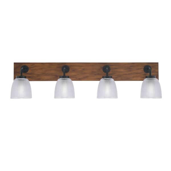Kirby 36 in. 4 Light Black and Painted Wood-look Vanity Light with 5 in ...