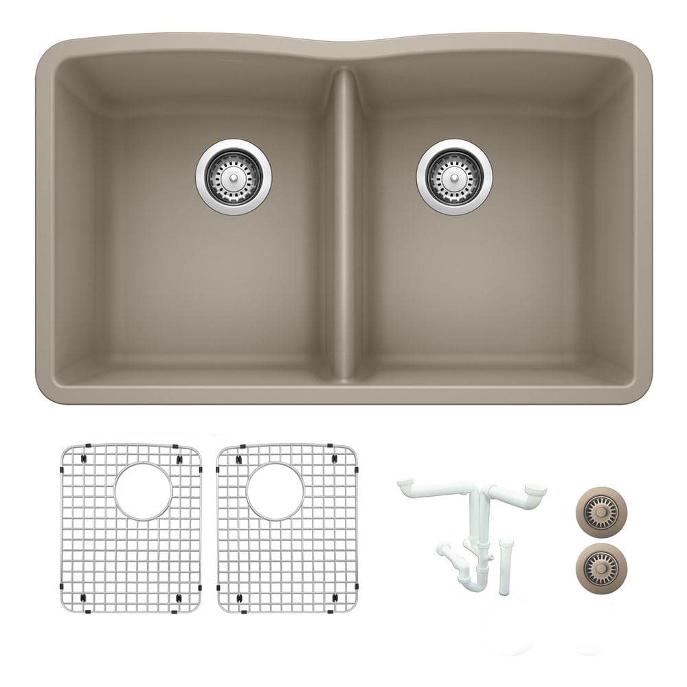 Blanco Diamond 32 In Undermount Double Bowl Truffle Granite Composite   Truffle Blanco Undermount Kitchen Sinks Ka 441286 64 1000 