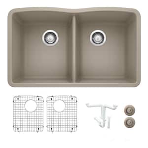 Diamond 32 in. Undermount Double Bowl Truffle Granite Composite Kitchen Sink Kit with Accessories