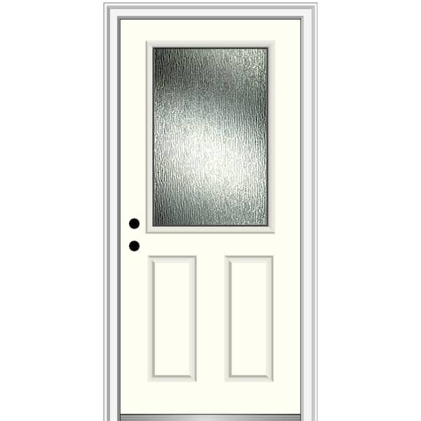 MMI Door Rain Glass 32 in. x 80 in. Right-Hand Inswing 1/2 Lite 2-Panel Painted Alabaster Prehung Front Door on 4-9/16 in. Frame