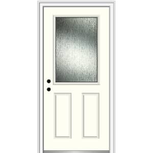 Rain Glass 32 in. x 80 in. Right-Hand Inswing 1/2 Lite 2-Panel Painted Alabaster Prehung Front Door on 6-9/16 in. Frame