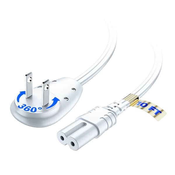 MAXIMM 10 ft. 16/2 Light Duty Indoor C7 Cord with 360° Rotating 2-Prong Flat Plug, White