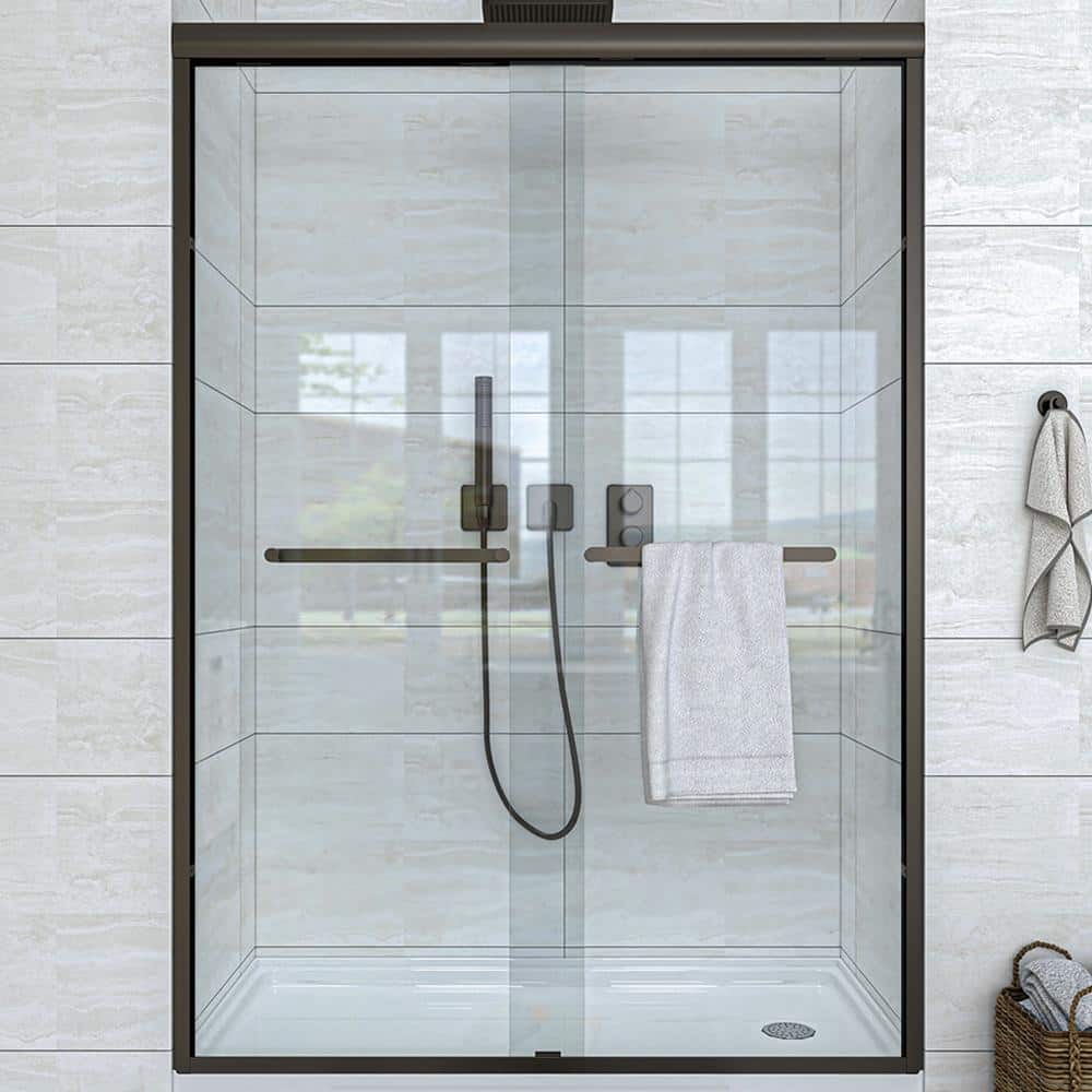 72" Black Frameless Pivot Shower Door with Clear Glass