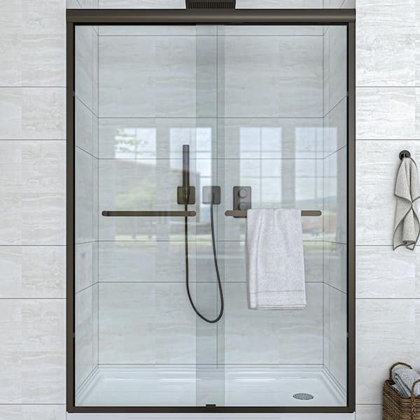 waterpar 50 in. to 54 in. W x 72 in. H Sliding Framed Shower Door in Oil Rubbed Bronze with Clear Glass Double Sliding Reversible