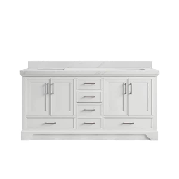 Charlotte 72 in. Double Sink Freestanding White Bath Vanity with Calacatta Sienna Qt. Top Unassembled