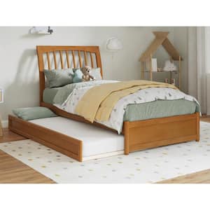 Roslyn Light Toffee Natural Bronze Solid Wood Frame Twin Platform Bed with Panel Footboard Twin Trundle