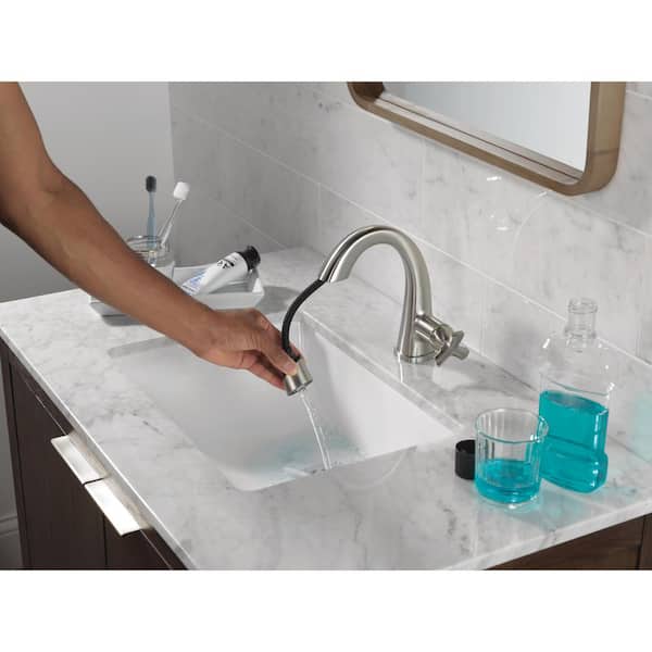 Stryke Single Handle Single Hole Bathroom Faucet with Pull-Down Spout in Lumicoat Stainless